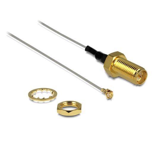 Delock antenna kábel, RP-SMA Jack Bulkhead > MHF/U.FL kompatibilis csatlakozó, 200 mm 1.37 (88343)