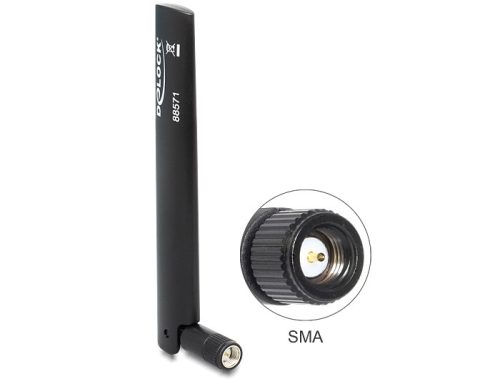 Delock LTE antenna SMA -0,8 ~ 3,0 dBi mindenirányú, flexibilis csatlakozóval, fekete (88571)