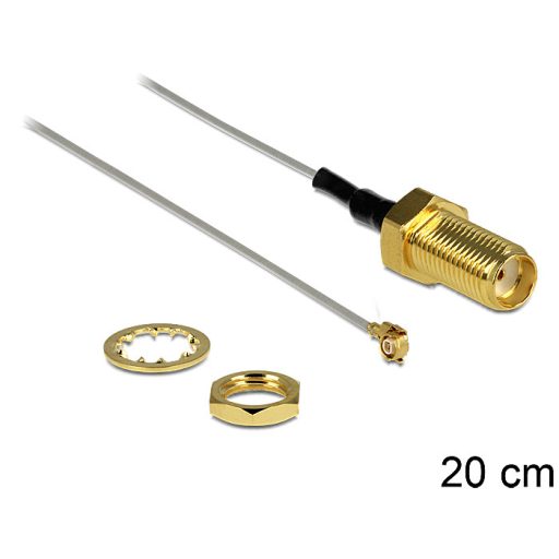 Delock antenna kábel SMA jack bulkhead > MHF II/U.FL-LP(V)-040 kompatibilis csatlakozó, 200 mm 0.81 (88811)