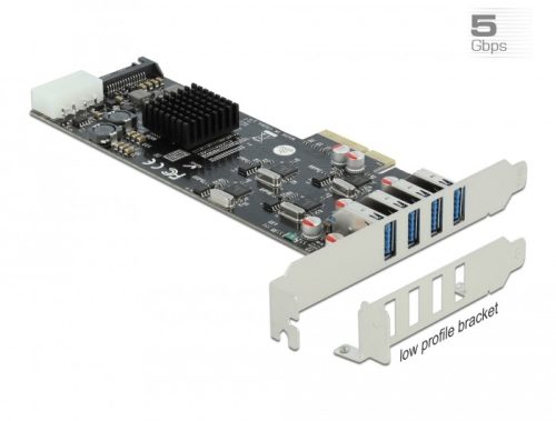 Delock PCI Express x4 Kártya - 4 x külső SuperSpeed USB (USB 3.2 Gen 1) USB A-típusú hüvely Quad Cha (89008)