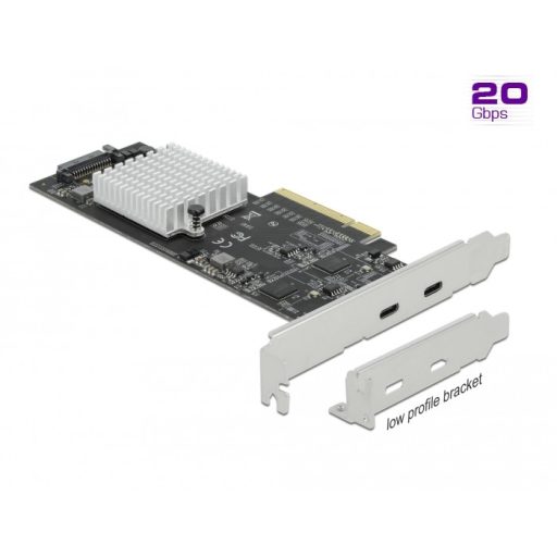 Delock PCI Express x8 Kártya - 2 x külső SuperSpeed USB 20 Gbps (USB 3.2 Gen 2x2) USB Type-C  hüvely (89009)