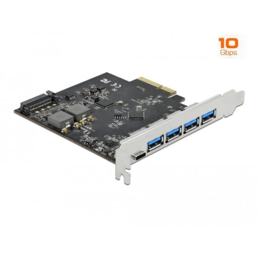 Delock PCI Express x4 Kártya - 1 x USB Type-C  + 4 x A-típusú USB - SuperSpeed USB 10 Gbps (89026)