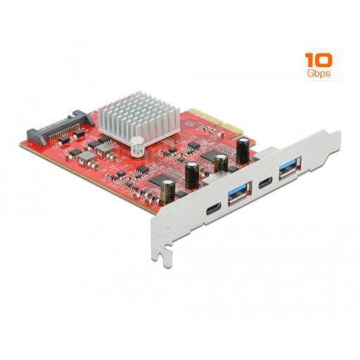 Delock PCI Express x4 kártya SuperSpeed USB 10 Gbps sebességgel, 2 x A-típusú USB-vel és 2 x USB Typ (89041)