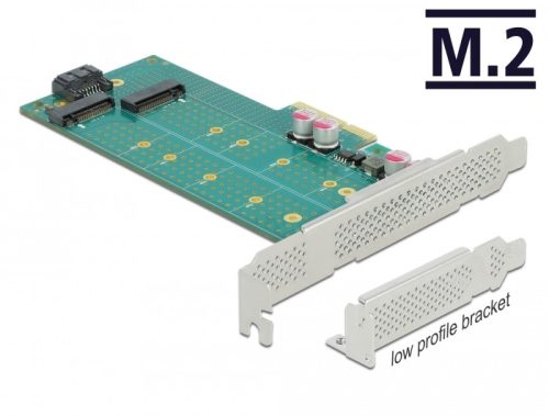 Delock PCI Express x4-kártya - 1 x M.2 aljzat B nyílással + 1 x NVMe M.2 aljzattal, M nyílással - al (89047)