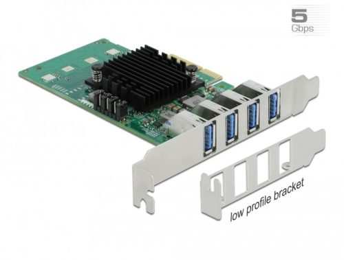 Delock PCI Express x4 Kártya - 4 x Külső USB 3.0 Quad Channel - alacsony profilú formatényező (89048)