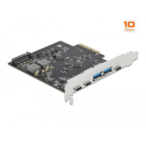 Delock PCI Express x4 Kártya - 3 x USB Type-C  + 2 x A-típusú USB - SuperSpeed USB 10 Gbps (89074)