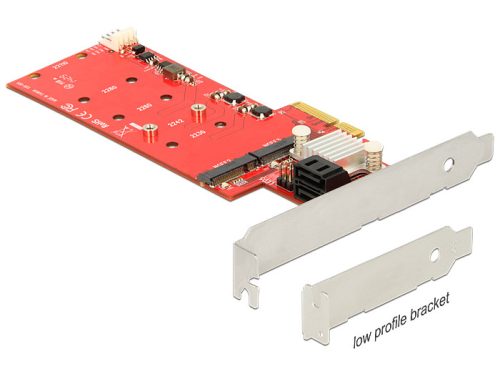 Delock PCI Express kártya > Hibrid 2 x belső M.2 NGFF + 2 x SATA 6 Gb/s RAID-del - Alacsony profilú (89379)