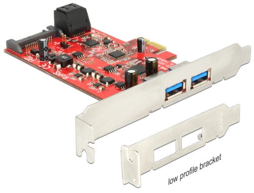 Delock PCI Express kártya > 2 x külső USB 3.0 + 2 x belső SATA 6 Gb/s - Alacsony profilú (89389)