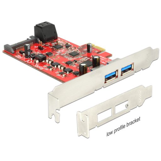 Delock PCI Express kártya > 2 x külső USB 3.0 + 2 x belső SATA 6 Gb/s - Alacsony profilú (89389)