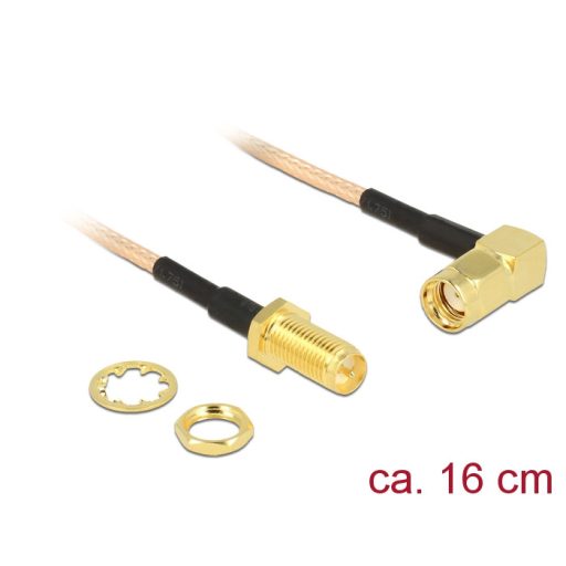 Delock Antennakábel RP-SMA dugó 90  > RP-SMA csatlakozó válaszfal RG-316 16 cm (89431)