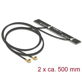   Delock WLAN 802.11 ac/a/h/b/g/n ikerantenna, 2 x MHF csatlakozódugó, 5 dBi, 500 mm-es NYÁK-lap, bels (89457)