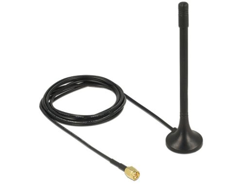 Delock Antenna ISM 433 MHz SMA 2 dBi 2 m RG-174 mindenirányú, fix mágneses alap fekete (89490)