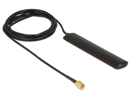 Delock GSM UMTS LTE WLAN 2,4 GHz-es antenna SMA Plug 2 dBi 2dBi mindenirányú ragasztásos rögzítéssel (89491)