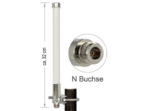 Delock Nagy hatótávolságú (LoRa) 868 MHz-es N típusú mindenirányú antenna (anya) 3 dBi teljesítményű (89583)