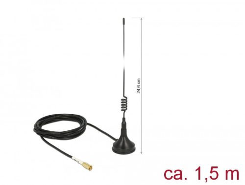 Delock WLAN 802.11 b/g/n antenna SMB-dugó 2 dBi irányítatlan, rögzített, mágneses talppal és csatlak (89612)