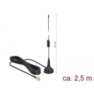   Delock LTE antenna SMA-dugó 2 dBi irányítatlan, rögzített, csatlakozókábellel RG-174 2,5 m, kültéri (89613)
