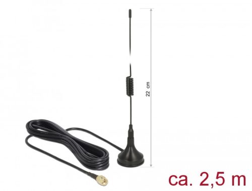 Delock LTE antenna SMA-dugó 2 dBi irányítatlan, rögzített, csatlakozókábellel RG-174 2,5 m, kültéri (89613)