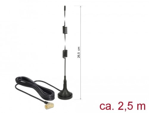 Delock LTE antenna SMA-dugó 90  2,5 dBi irányítatlan, rögzített, mágneses talppal és csatlakozókábel (89614)