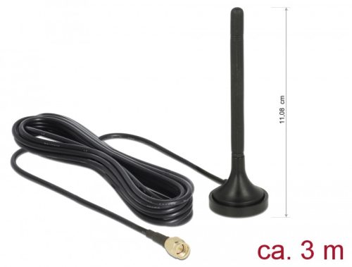 Delock LTE antenna SMA-dugó 2 dBi irányítatlan, rögzített, mágneses talppal és csatlakozókábellel RG (89618)