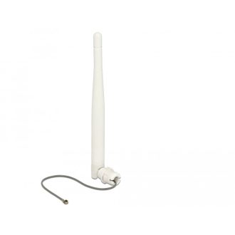   Delock WLAN 802.11 b/g/n Antenna MHF dugó 3 dBi irányított, 1.13 12 cm, flexibilis, klipsz, fehér (89619)
