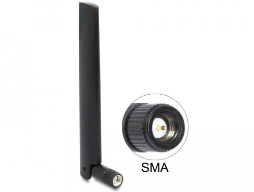 Delock NB-IoT 900 MHz antenna SMA-dugó 3 dBi mindenirányú, dönthető csatlakozással (fekete színű) (89770)