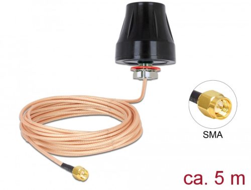 Delock LTE Antenna SMA dugó 2 dBi fix mindenirányú körkörös,csatlakozó kábellel (RG-316U 5 m)kültéri (89899)