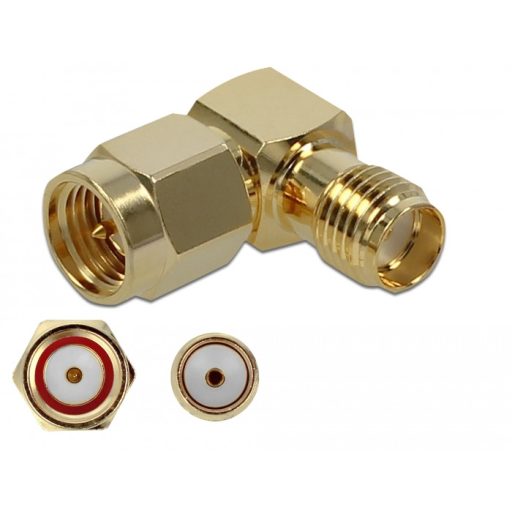 Delock Adapter SMA-dugó apa SMA csatlakozóhüvely 90  10 GHz (89979)