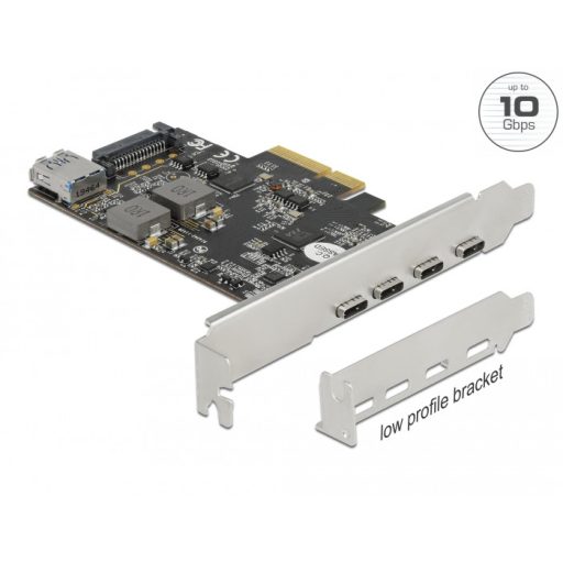 Delock PCI Express x4 Kártya - 4 x USB Type-C  + 1 x A-típusú USB - SuperSpeed USB 10 Gbps - alacson (90059)