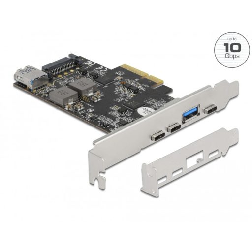 Delock PCI Express x4 Kártya - 3 x USB Type-C  + 2 x A-típusú USB - SuperSpeed USB 10 Gbps - alacson (90060)