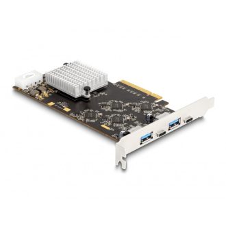  Delock PCI Express x8 kártya 2 x USB 20 Gbps USB Type-C  anya és 2 x A-típusú USB 5 Gbps anyával - Quad Channel (90097)
