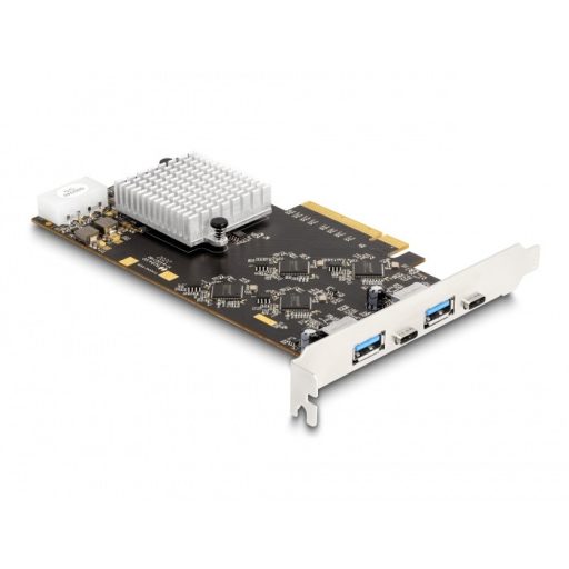 Delock PCI Express x8 kártya 2 x USB 20 Gbps USB Type-C  anya és 2 x A-típusú USB 5 Gbps anyával - Quad Channel (90097)
