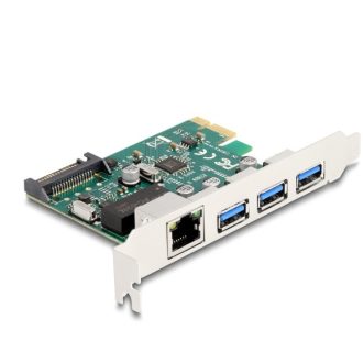   Delock PCI Express x1 Kártya - 3 x USB 5 Gbps A-típusú anya + 1 x Gigabit LAN (90105)