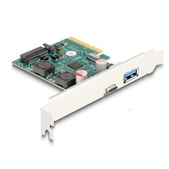   Delock PCI Express x4 Kártya - 1 x külső USB 10 Gbps Type-C  anya + 1 x külső A-típusú USB 10 Gbps anya - alacsony profil (90107)