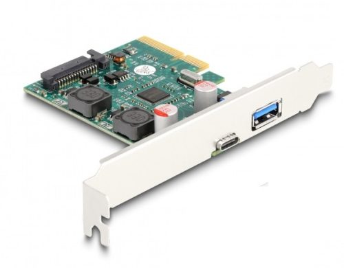 Delock PCI Express x4 Kártya - 1 x külső USB 10 Gbps Type-C  anya + 1 x külső A-típusú USB 10 Gbps anya - alacsony profil (90107)