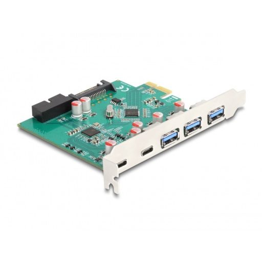 Delock USB 5 Gbps sebességű PCI Expressz x1 kártya - 3 db. külső Á-típusú + 2 db. külső USB Type-C  anya és 1 db. belső 19 tűs USB tűfejes apa (90109)