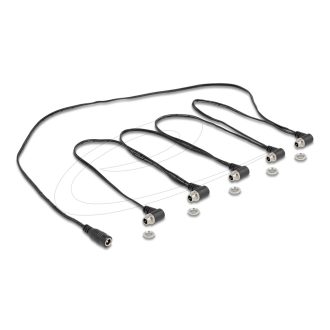   Delock DC kábel 1 x anya egyenes - 5 x anya 5,5 x 2,1 mm-es 90 fokban hajlított beépített csatlakozáshoz, fekete színű (90122)