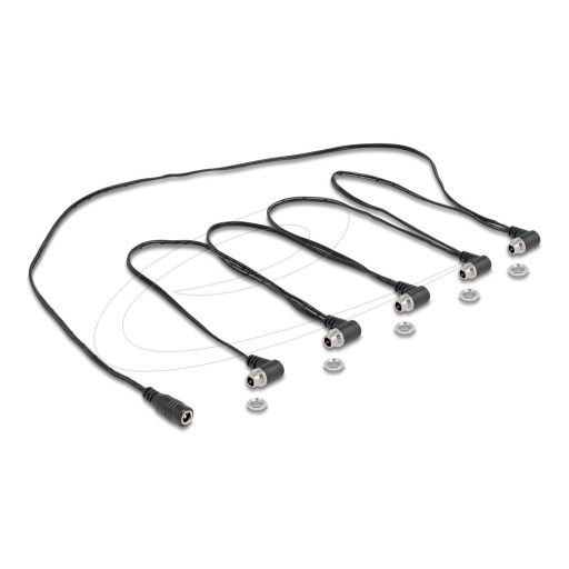 Delock DC kábel 1 x anya egyenes - 5 x anya 5,5 x 2,1 mm-es 90 fokban hajlított beépített csatlakozáshoz, fekete színű (90122)