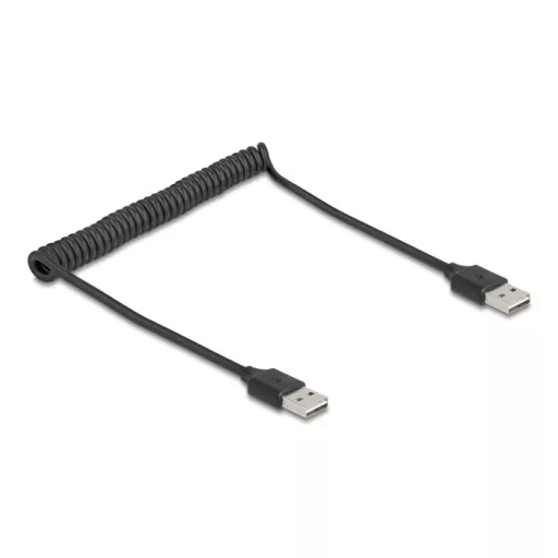 Delock tekercselt kábel EASY-USB 2.0 Type-A apa EASY-USB Type-A apa 0,5 m - 0,8 m fekete (90124)