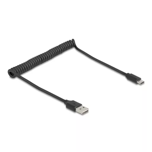 Delock tekercselt kábel EASY-USB 2.0 Type-A apa USB Type-C  apa 0,5 m - 0,8 m fekete (90133)