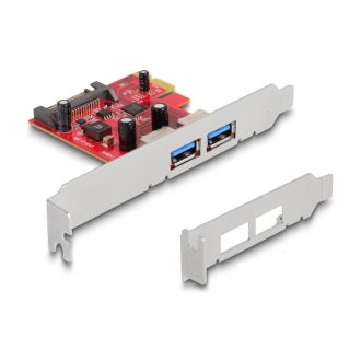   Delock PCI Express x1 Kártya -2 x külső USB 5 Gbps A-típusú hüvely - alacsony profilú (90155)