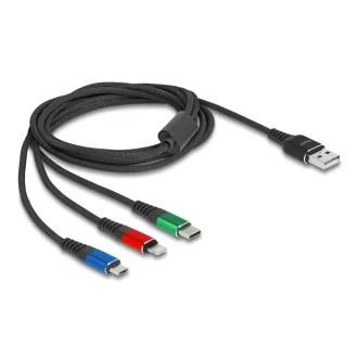   Delock USB töltő kábel 3 az 1-A-típusú apa Lightning -, Micro USB- és USB Type-C  csatlakozáshoz 3-színű 2 m (90156)