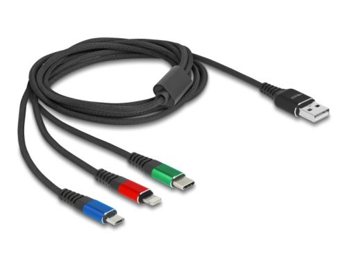 Delock USB töltő kábel 3 az 1-A-típusú apa Lightning -, Micro USB- és USB Type-C  csatlakozáshoz 3-színű 2 m