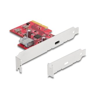   Delock PCI Express x4 Kártya - 1 x külső USB 10 Gbps USB Type-C  hüvely + 1 x belső A-típusú USB 10 Gbps hüvely - alacsony profilú (90158)
