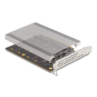   Delock PCI Express x16 kártya - 4 x belső NVMe M.2 Key M hűtőbordával - elágazás (H x Sz 145 x 111 mm) (90210)