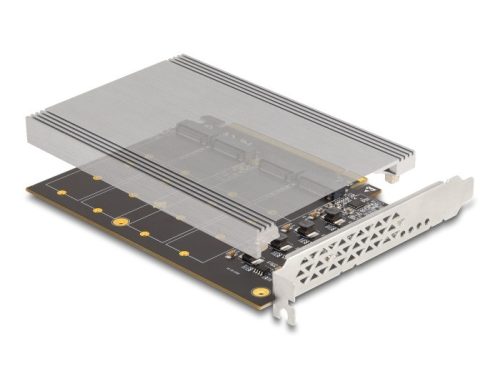 Delock PCI Express x16 kártya - 4 x belső NVMe M.2 Key M hűtőbordával - elágazás (H x Sz 145 x 111 mm) (90210)