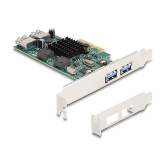   Delock PCI Express x4 kártya - 2 x külső USB 5 Gbps A-típusú és 2 x belső USB 5 Gbps A-típusú kettős csatorna - alacsony profilú formatényező (90282)