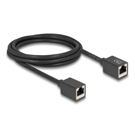 Delock Hálózat bővítő kábel RJ45 anya - RJ45 anya Cat.6A S/FTP 2 m fekete (90331)