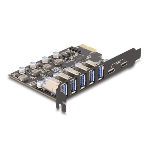 Delock USB 5 Gbps sebességű PCI Expressz x1 kártya - 5 db. külső Á-típusú + 2 db. külső USB Type-C  anya (90346)