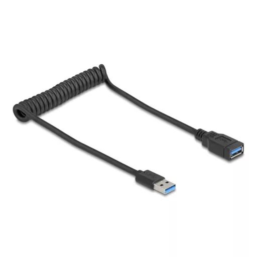 Delock USB 5 Gbps tekercses kábel - A típusú apa és A típusú anya, 0,4-0,6 m fekete (90367)