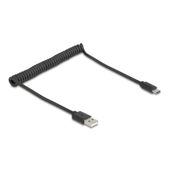   Delock USB 2.0 tekercselt kábel USB Type-A apa   USB Type-C  apa, 0,45 m   0,75 m fekete (90368)